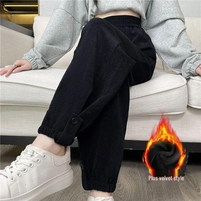 Elastic Waist Autumn/Winter Fleece Lined Casual Jogger Pants for Women