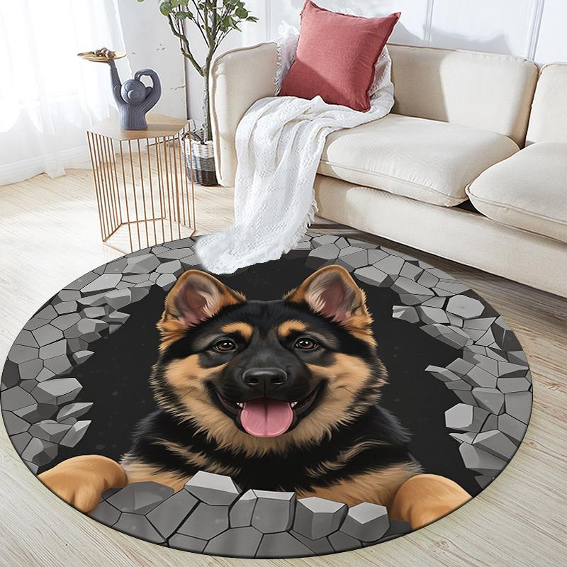 German Shepherd pattern round rug,Carpet Rug for Living Room Bedroom Playroom ,Non-slip Floor Mat,Holiday Gifts and Birthday Gifts.