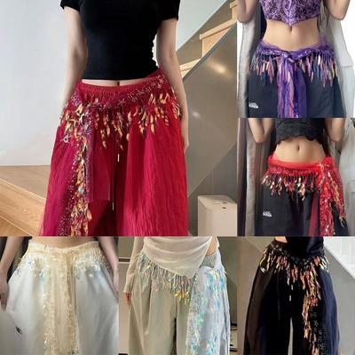 Adjustable Jazz Dance Scarf Tassels Y2K Belt Jeans Pants Decor Sequin Waistband  Dance Performance