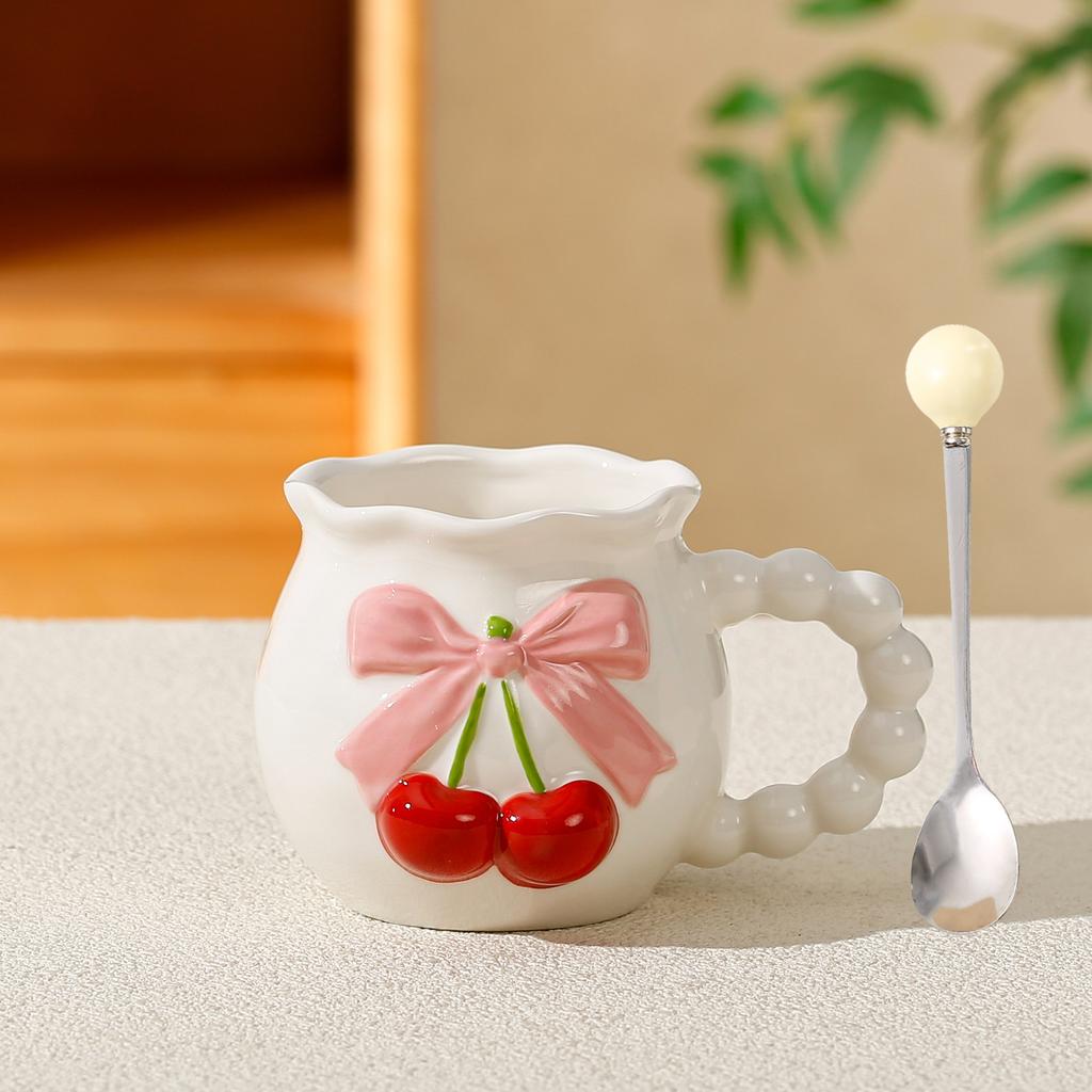 Geprägte Schleife Kirsche Keramiktasse Rosa Mädchenherz Bürotasse Unterglasur Keramiktasse Souvenir