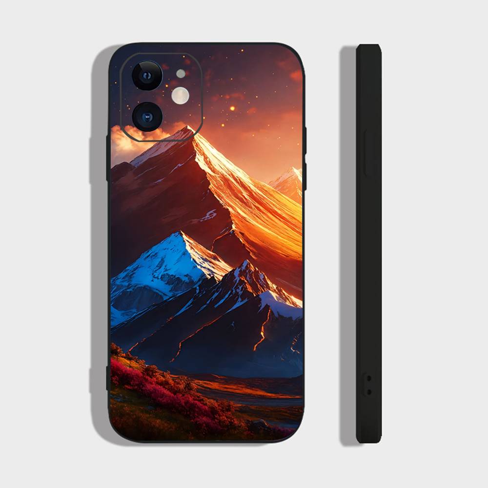 

Colorful Snow Mountain Phone Case For IPhone 17 Air 16 15 14 13 Pro Max 11 12 Black Silicone Cover IPHONE 13
