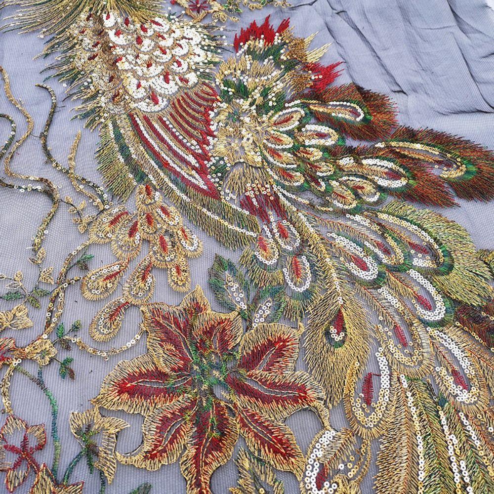 130X60CM Lace Fabrics Applique DIY Embroidery Sequin Lace Applique  Wedding Bridal Gown Party