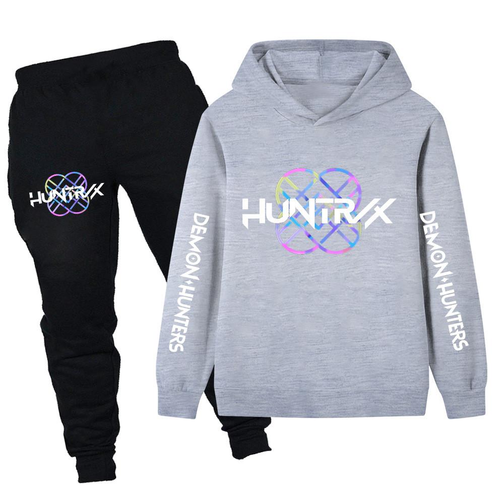 

PB1195XX Kids Boys Girls Kpop Mira Zoey Rumi Huntrix Print Long Sleeves Hoodie Pants Trousers Clothes Sets 170cm сірий колір