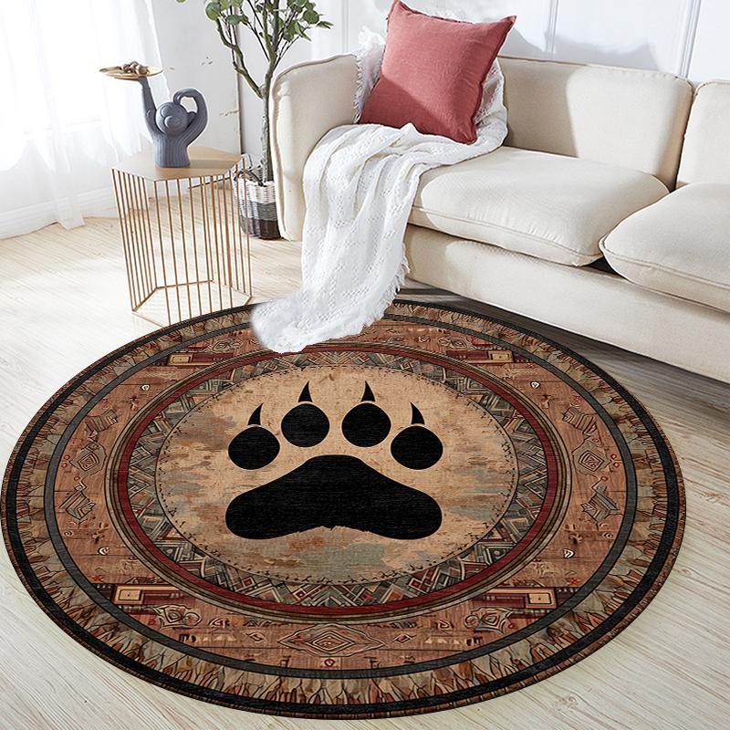 Vintage Bear pattern round rug,Carpet Rug for Living Room Bedroom Sofa Playroom Decor,Non-slip Floor Mat,Holiday Gifts and Birthday Gifts