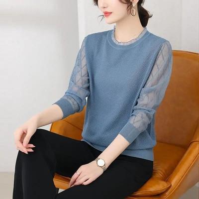 Frühling und Herbst Neues Dünnes Damen-Basisshirt, Damen Innen Gas Spitze Garn Ärmel Bluse