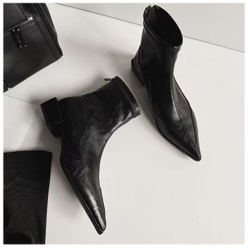 New Style Shoes: Versatile Boots, Pointed-toe Ankle Boots, Pointed-toe Chunk-heeled Ankle Boots, Women's Shoes