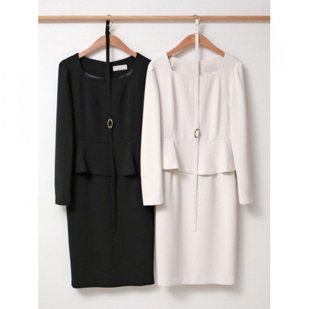 Style Latte Women Square Neck Peplum H Line Midi Dress viviH3239
