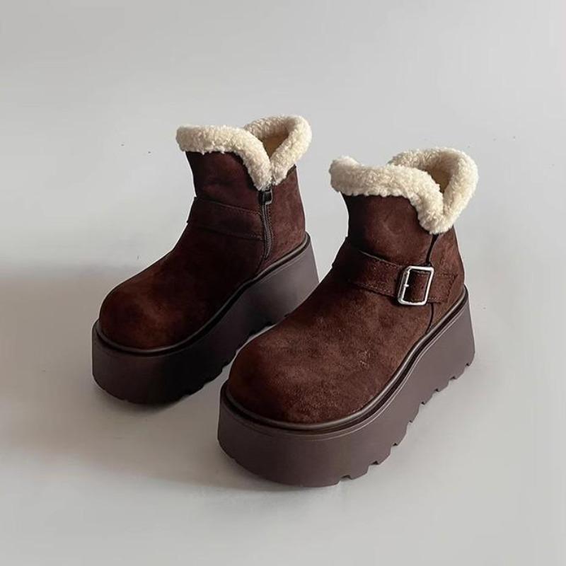 Dámské zimní robustní sněhule na platformě umělé semišové neklouzavé kotníkové boty s kožešinovou podšívkou hřejivé pohodlné vycházkové boty krátké boty pro ženy