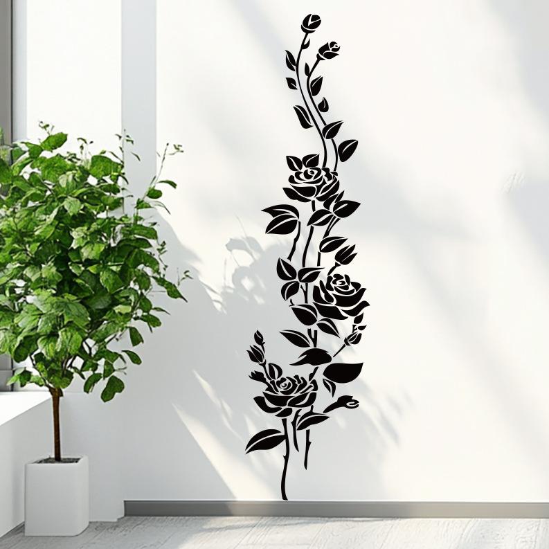 Black Rose Wall Sticker Removable Self-Adhesive Background Decor for Bedroom Living Room Home Decoration