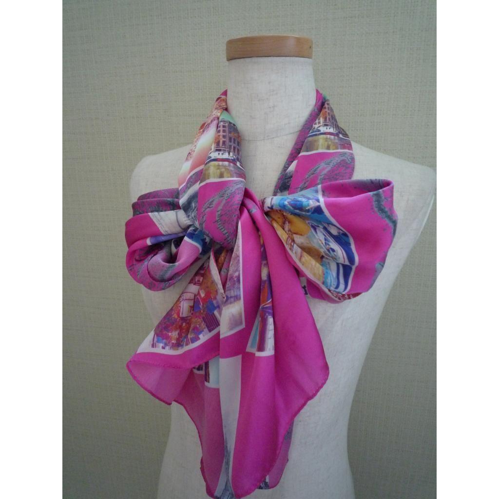 Used Beautiful Condition, MM Design Studio Collection Silk Scarf/stole, Pink X Ivory, Butterfly Pattern, 100% Silk, Made In Japan.