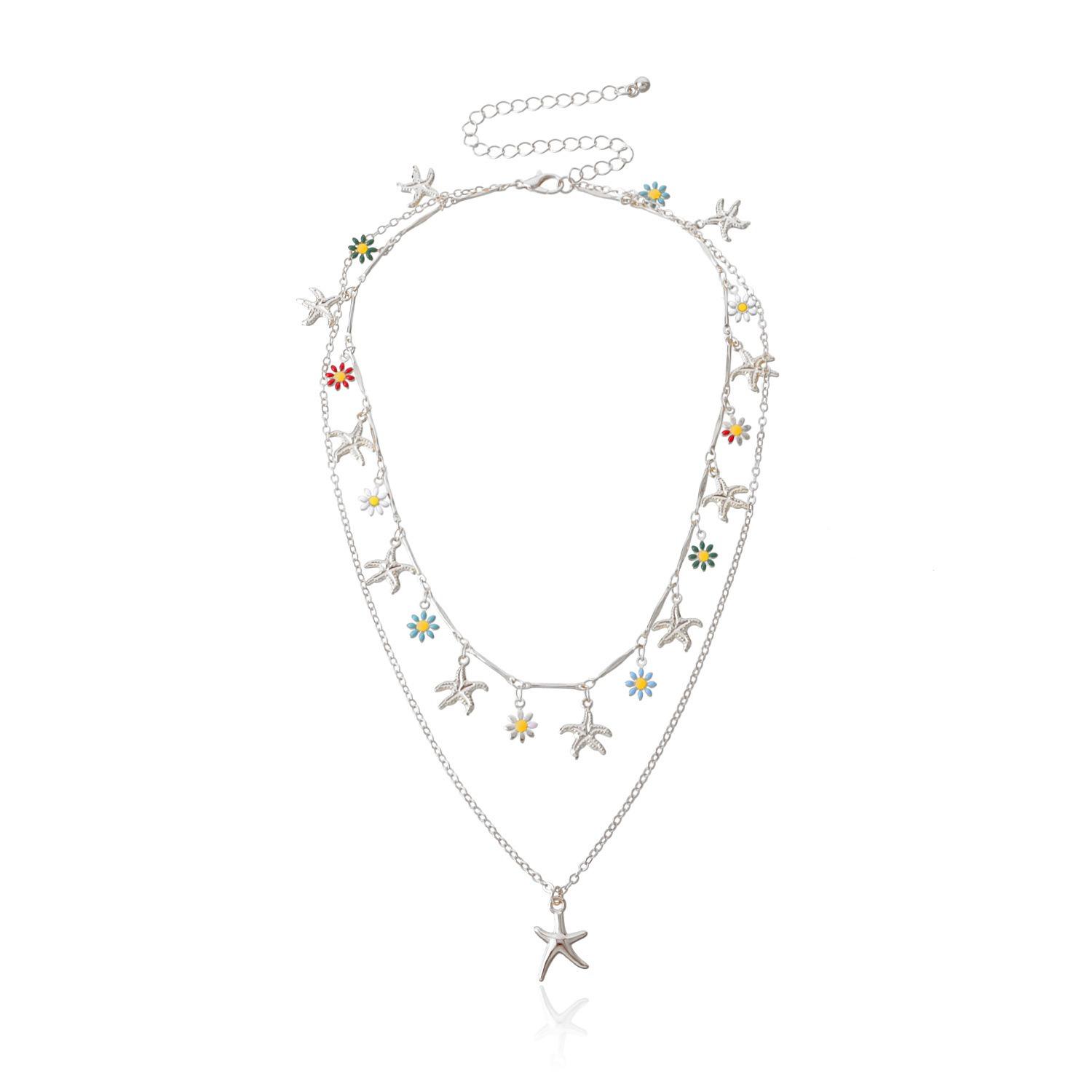 

Fashion Trend Alloy Starfish Pendant Necklace Female Temperament Luxury Popular Drip Glaze Flower Necklace Jewelry Accessories