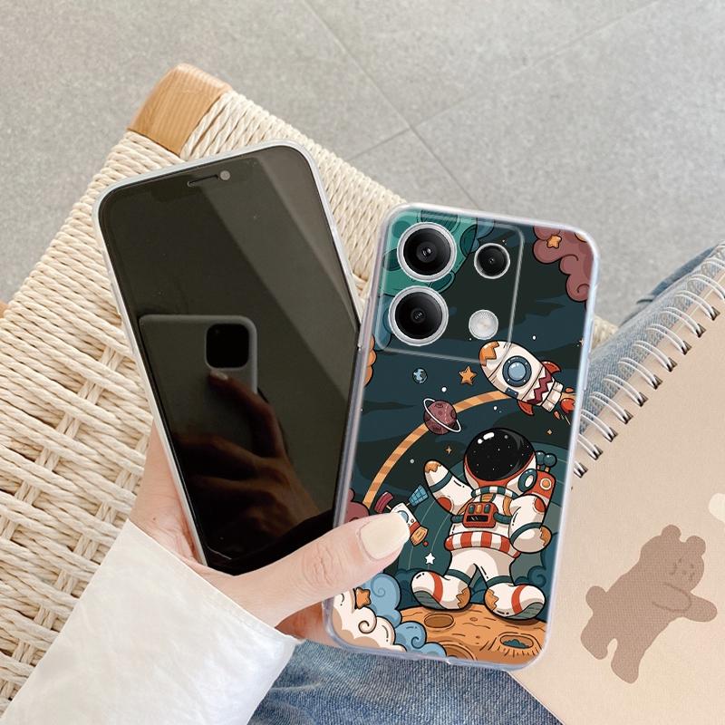 Cute Astronaut Case For iPhone Samsung A55 A35 M34 S24 Xiaomi Redmi 13 Pro 14C Huawei Honor Shockproof Phone Bumper TPU Anti-Scratch Clear Back Cover