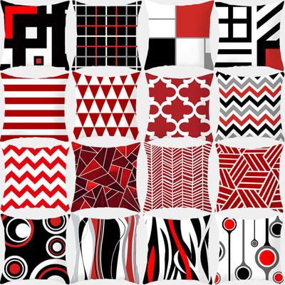 Funda de Cojín Geométrica Roja 45X45 Funda de Almohada Decoración Sofá Poliéster Hogar