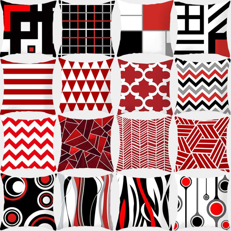 Red Geometric Cushion Cover 45X45 Pillowcase Decor Sofa Polyester Home