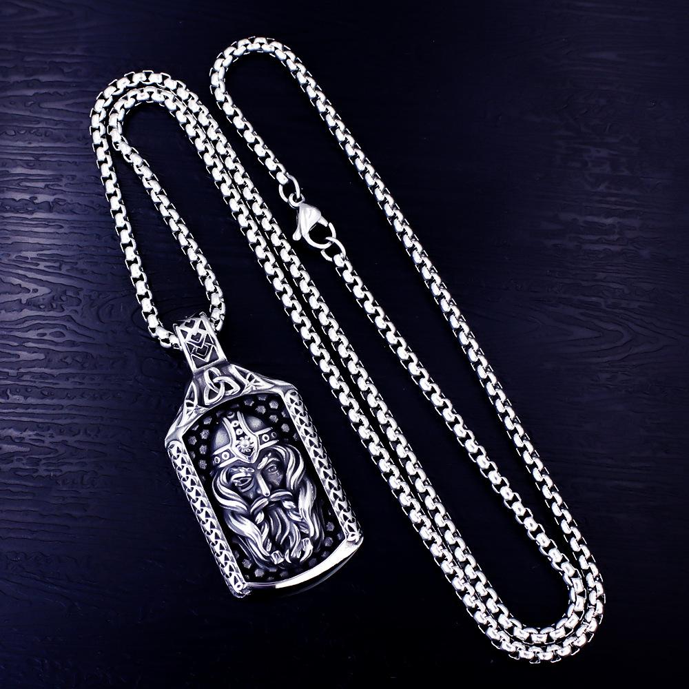 European and American Jewelry Titanium Steel Men s Pendant Necklace Retro Viking Odin Warrior 60CM