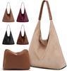 Suede Tote Bag Woman Vintage Large Capacity with Zippered Cosmetic Organizer, Slochy Hobo Tote Bag, Underarm Bag