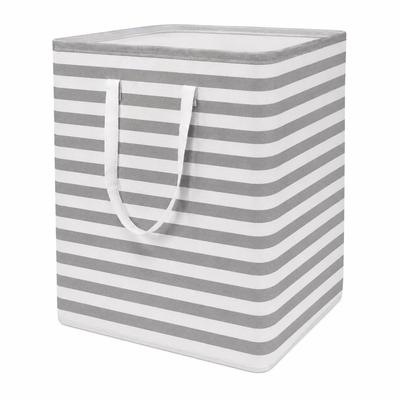 Foldable Cotton-Linen Laundry Basket with Handles, Gray and White