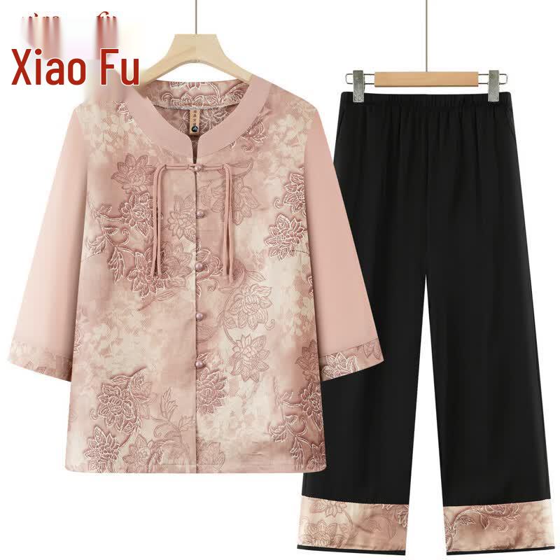 

Xiaofu New Chinese Style Floral Seven-Sleeve Cardigan Set 3XL