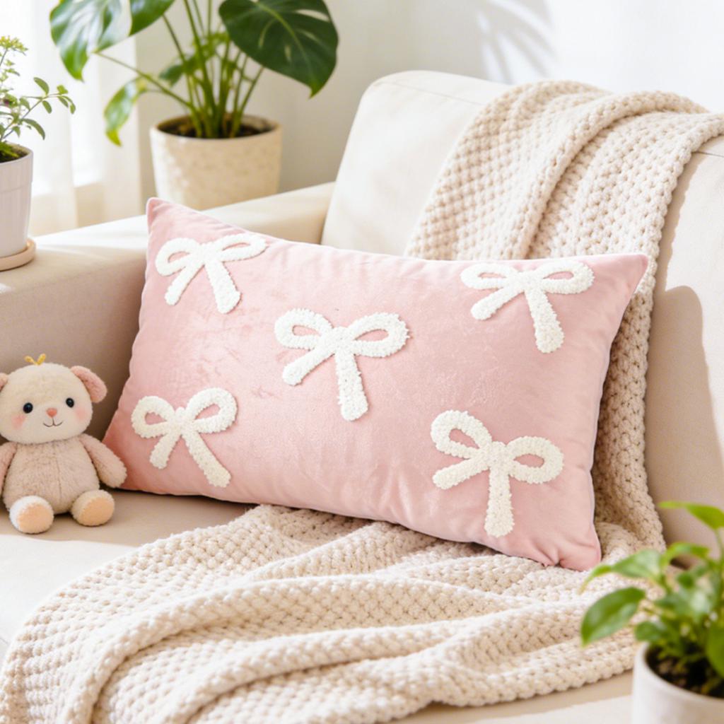 Cute Bow Pillowcase Birthday Party Decor Soft Pillow Cover for Home Girls Favors Cushion Cover Wedding Baby Shower Supplies