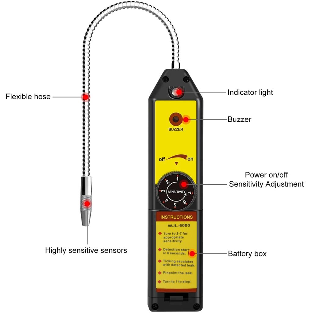 WJL-6000 Freon Leak Detector Halogen Leak Detector Refrigerant Gas HVAC Air Conditioner R22 R410A R134A R1234YF CFCs HCFCs HFCs