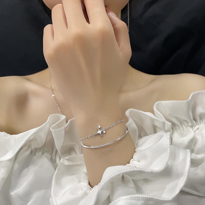 Double-Layer Stacked Tetragonal Star Bracelet, Spot Flash Diamond Star Bracelet, Cold Wind Personality