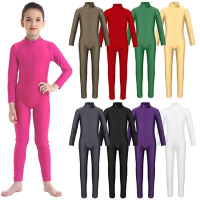 Kinder Mädchen Ballett Tanz Gymnastik Ganzanzug Overall Lange Ärmel Stehkragen Reißverschluss hinten Body Activewear
