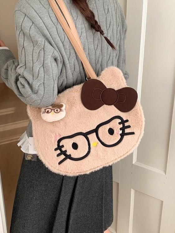 Hello Kitty Cartoon Plush Backpack For Women Men Daily Use Large Capacity Storage