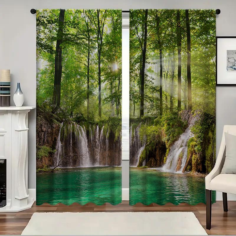 2PC Home Shulin Waterfall Curtains With Landscape Background And Pole Pocket Curtains, Kitchen, Coffee Shop, Living Room, Bacony