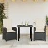 Vidaxl 3-Cz. Garden Furniture Set With Cushions, Black, PE Rattan