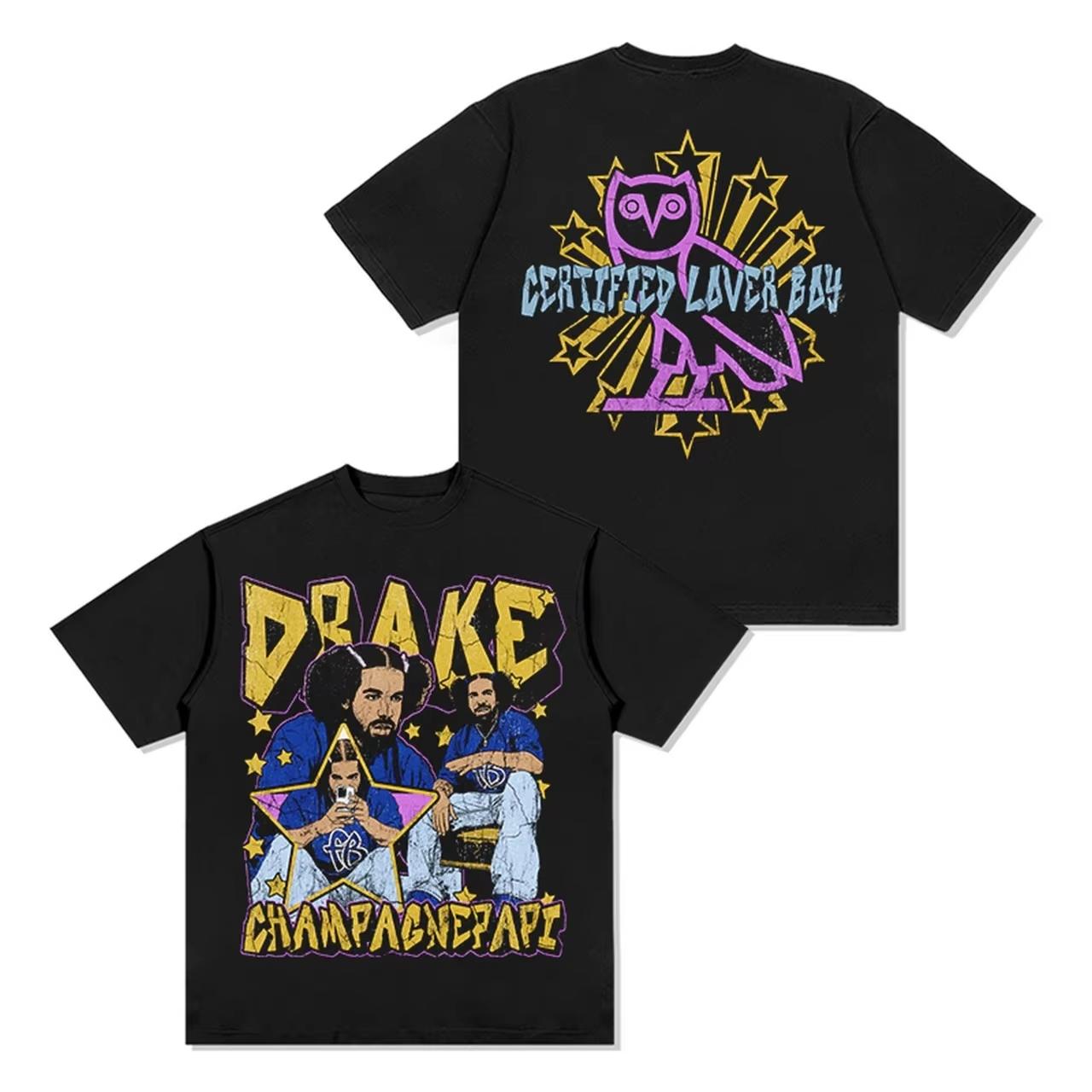 Drake Champagne Papi Vintage Print T-shirt, Hip-Hop Rapper Unisex Pure Cotton Short Sleeve Streetwear Top T-shirts 4XL