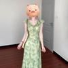 Summer Fresh and Elegant Temperament Floral Dress Casual Lady Gentle Small Flying Sleeves Sweet Skirt Fairy Long Dress