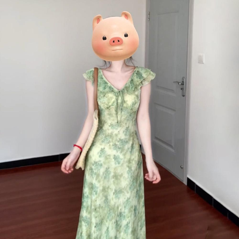 Summer Fresh and Elegant Temperament Floral Dress Casual Lady Gentle Small Flying Sleeves Sweet Skirt Fairy Long Dress