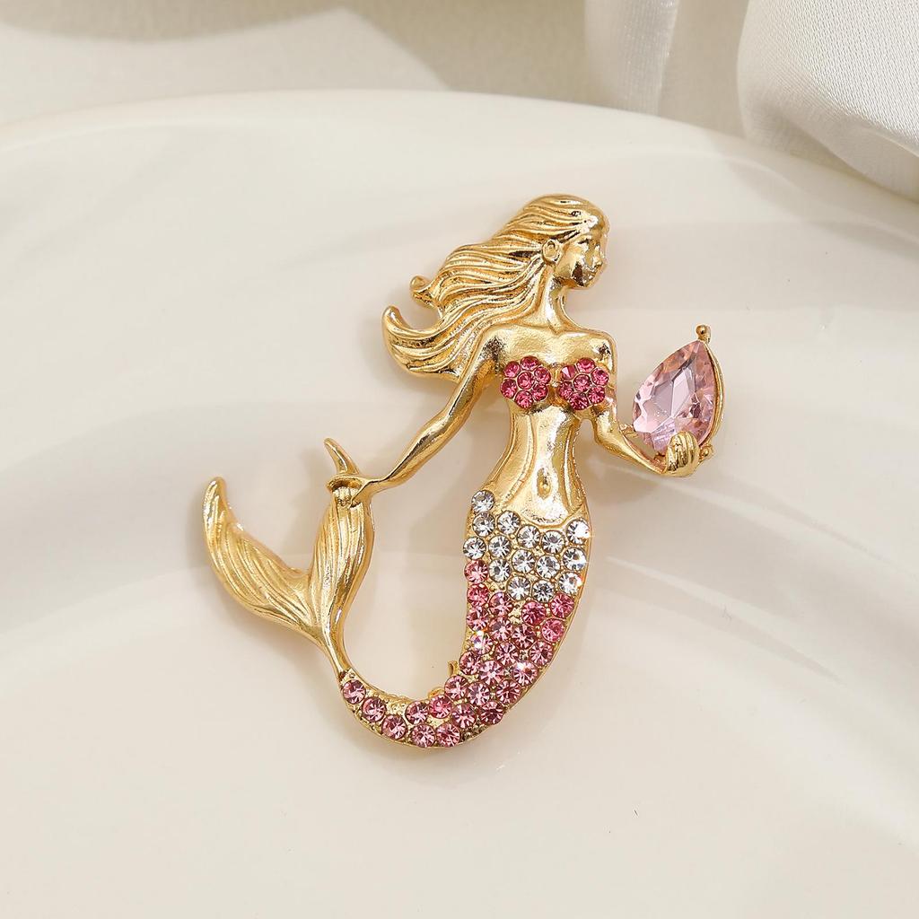 European and American Creative Rhinestone Mermaid Brooch - Light Luxury Exquisite Clothing Accessories Corsage Pin