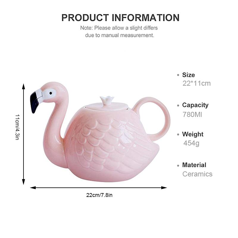 YMEEI Kreativní čajová souprava s čajníkem plameňáka Keramický čajník s uchem Roztomilý zvířecí hrnek Růžový porcelánový čajník Čajové nádobí Nástroje na pití