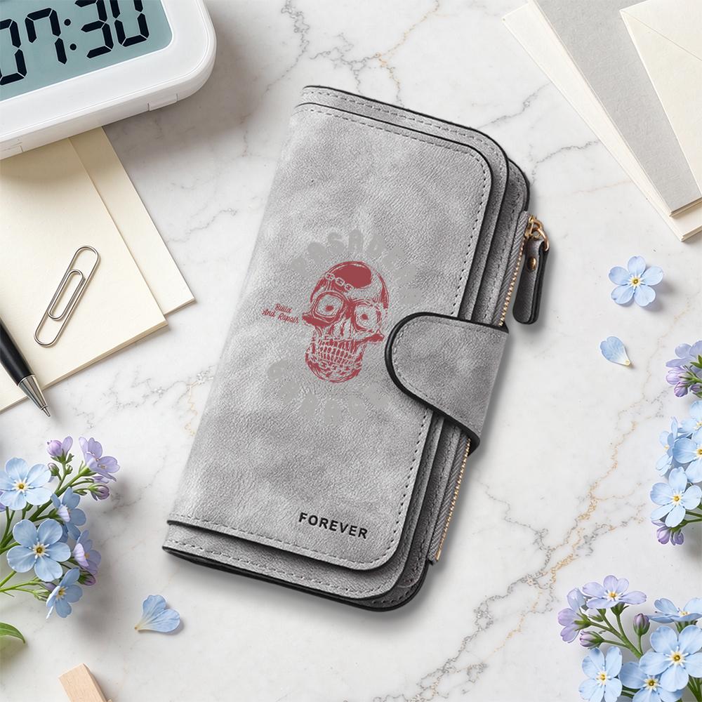 Vintage Skull Pattern Long Wallet Retro Casual Large Capacity Card Holder Money Purse