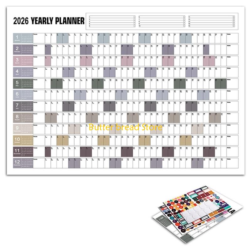 W89C 2026 Wall Calendar Planner 2026 Full Year to View Calendar Wall Yearly Planner Family Home Organiser for Daily Planning