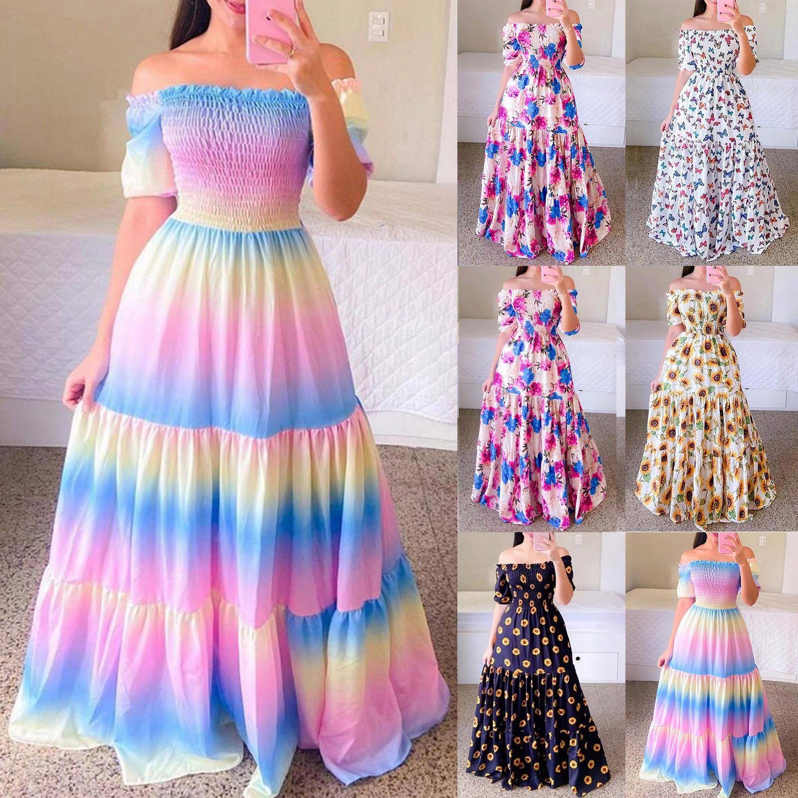 

Жіноча модна повсякденна сексуальна довга спідниця без бретелей з квітковим принтом на одне плече L