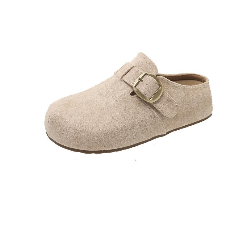 

Platform-soled spring Boken one-pedal lazy shoes bag head half slippers women s inner height-increasing single shoes 40 бежевий