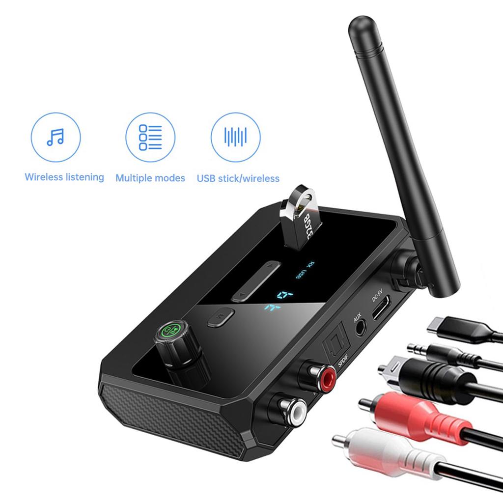 Bluetoothcompatible 5.3 Audios Receiver USB U Disk Play Wireless Adapter with AUX 3.5mm RCA Optical Jacksfor Car Speaker