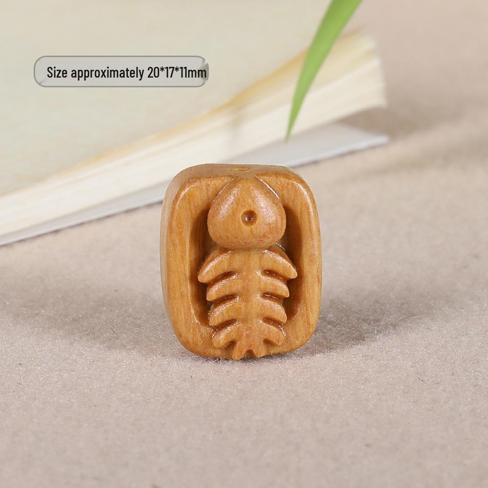 Green Sandalwood Carved Fish Bones Charm Bracelet & Keychain Pendant