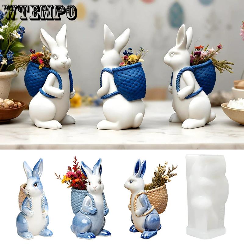 WTEMPO Rabbit Shaped Resin Mold Cute Bunny Design Silicone Mold for Epoxy Resin Crafts Soap Clay Candle Making Cabinet Desktop Decor Mold
