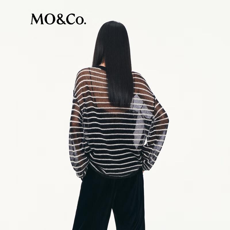 MO&Co. Striped Linen Blend Sheer Knit Top