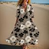Women's Summer Fashion V-neck Retro Floral Print Short Sleeved Beach Dress With Lace Patchwork Dress
