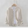 Men's Long-Sleeve Casual Loose Fit White Linen-Cotton Shirt for Spring/Summer