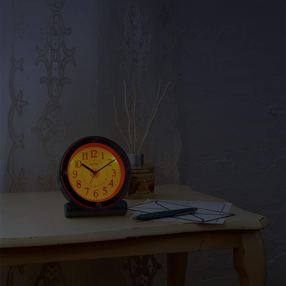 RHYTHM Analog Alarm Clock with Electronic Sound, Continuous Second Hand, and Light, Silver, 8RE679SR19, 12.4 X 12 X 7.5 Cm