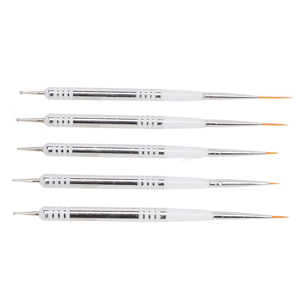 5 Pcs Nail Art Brushes Double Ended Detail Drawing Fine Tip Nail Dotting Pens for Home DIY Salon Manicure