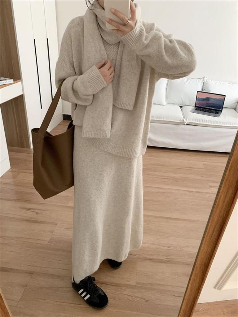 Strick-Zweiteiler in Übergröße: Weicher Bauchweg-Midirock & Top für Herbst/Winter