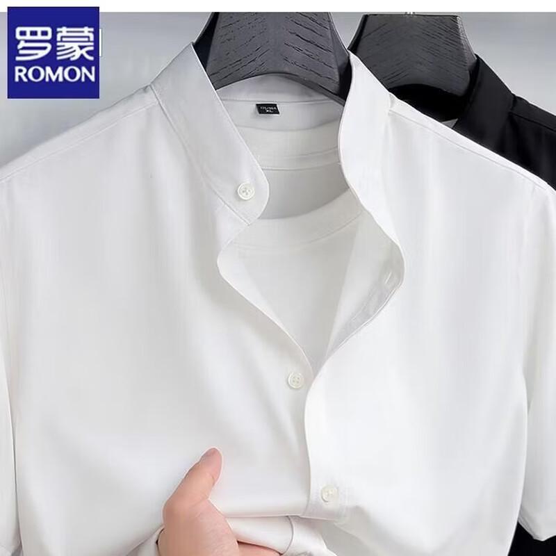 

ROMON Men s Summer Stand Collar Short Sleeve Shirt 4XL
