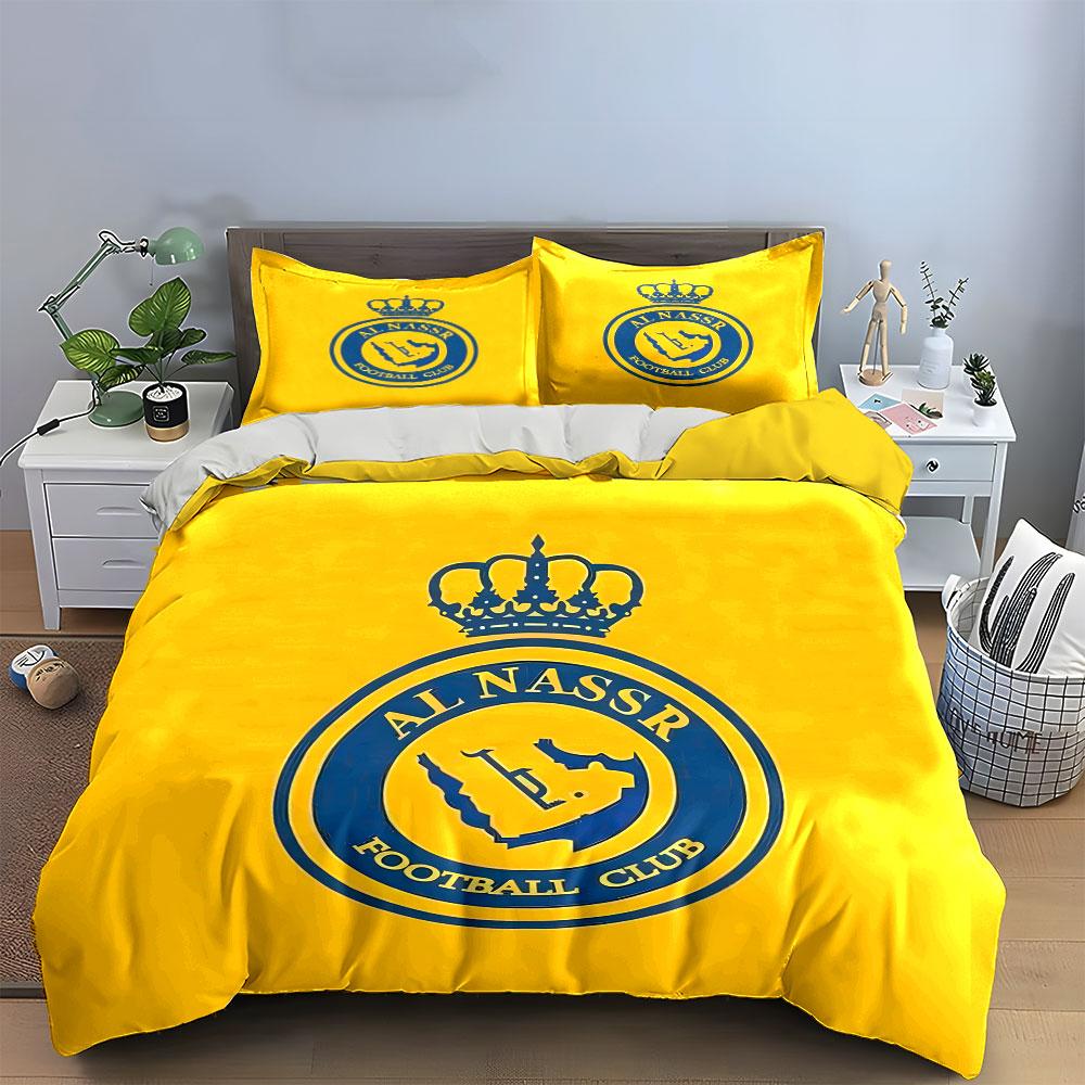 Crown and Al Nassr logo. Bedding sets Duvet cover sets Duvet covers Pillowcases(1 * Duvet Cover 2 * Pillowcases, without duvet insert)