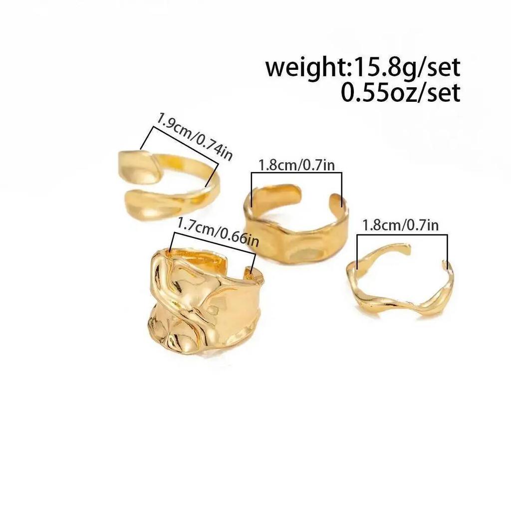 SHIXIN 3 Pcs/set Punk Chunky Irregular Rings for Men Women Geometric Adjustable Liquid Metal Open Finger Rings Statement Jewelry